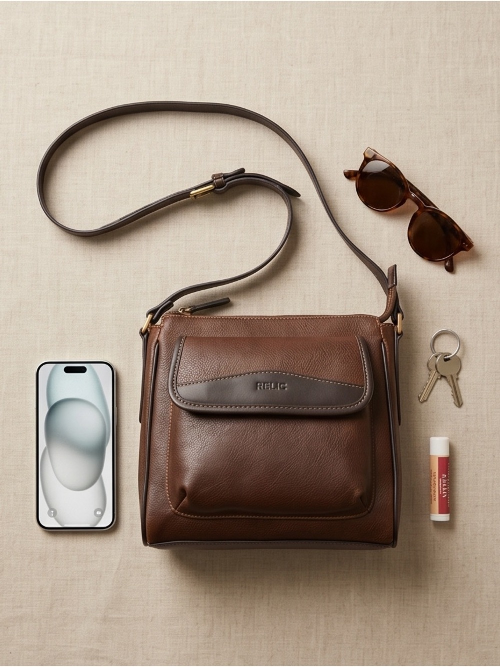 #39 Relic Brown Faux Leather Crossbody Bag